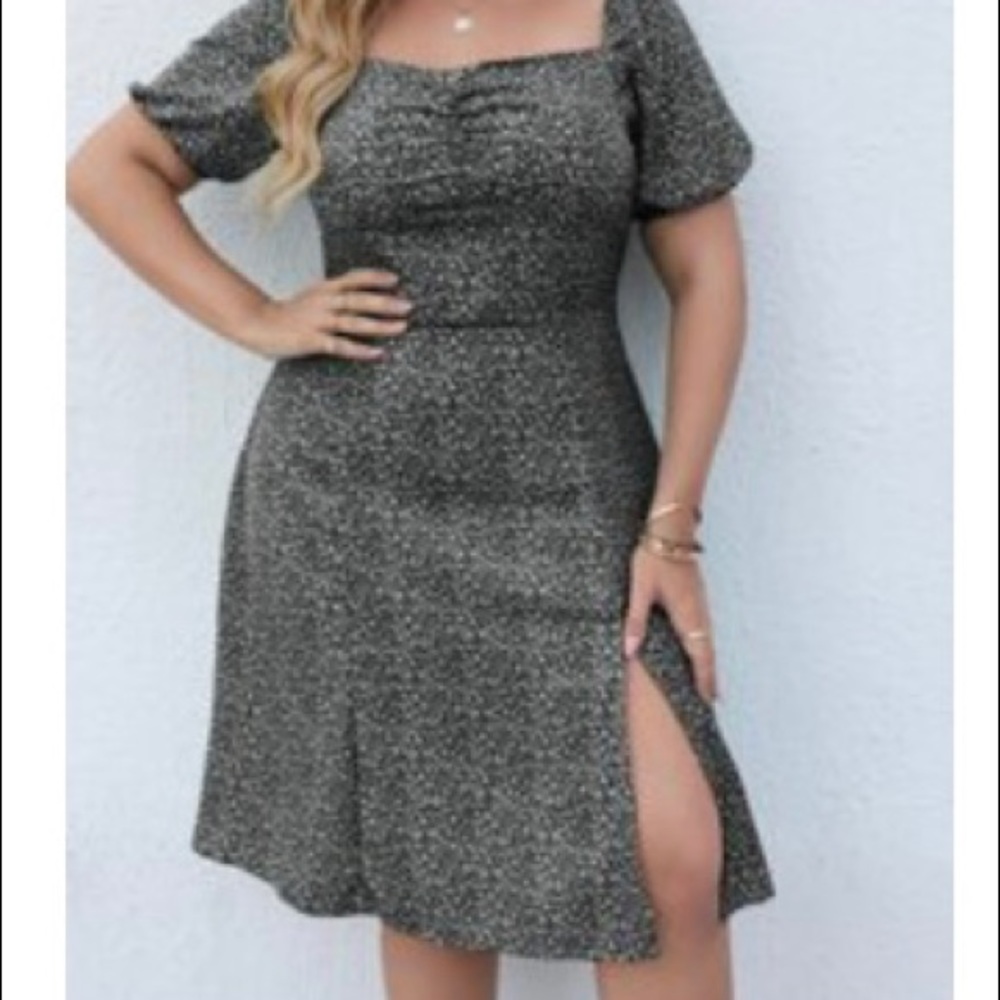 Shein Split Hem Ditsy Milkmaid Dress, 4 XL